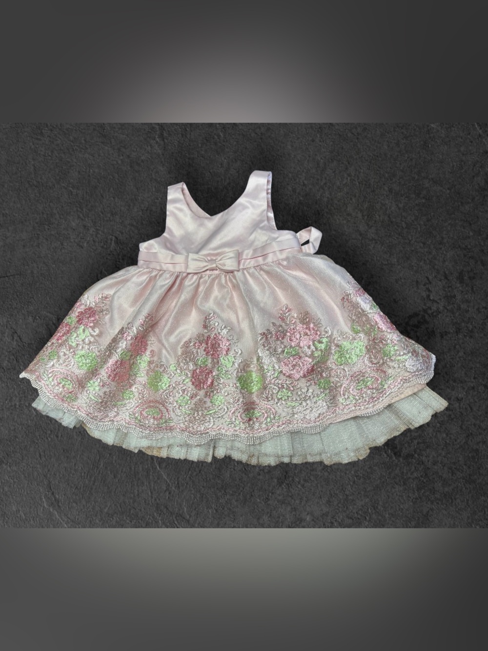 American Princess blush pink dress with a floral embroidered mesh overlay